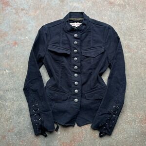Free People Ella Sergeant Black Military Style Jacket Lace Up Cuffs Size XS